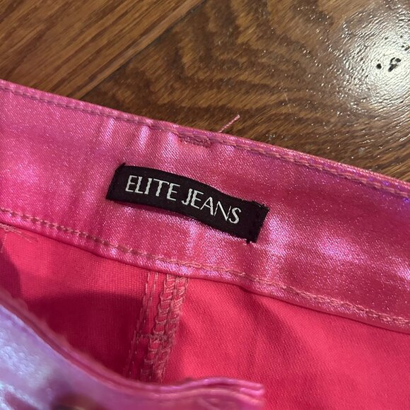 NWT Elite Jeans Skinny Hi-Rise Metallic Shimmer Pink Stretch Ankle Jeans Size XL - Picture 7 of 13